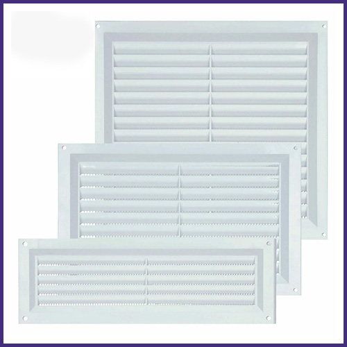 LOUVRED AIR VENT COVER WITH FIXED FLYSCREEN FLY MESH, PLASTIC VENTILATION GRILLE